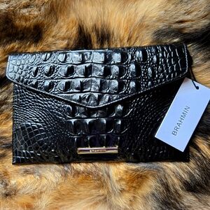 BRAND NEW WITH TAGS Brahmin Melbourne Envelope Clutch Black Croc Leather